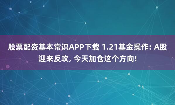 股票配资基本常识APP下载 1.21基金操作: A股迎来反攻, 今天加仓这个方向!